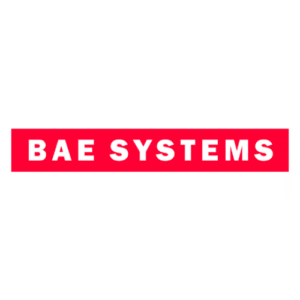 Red "BAE SYSTEMS" logo in bold, uppercase white letters. The text is centered within a solid red rectangle on a plain white background.