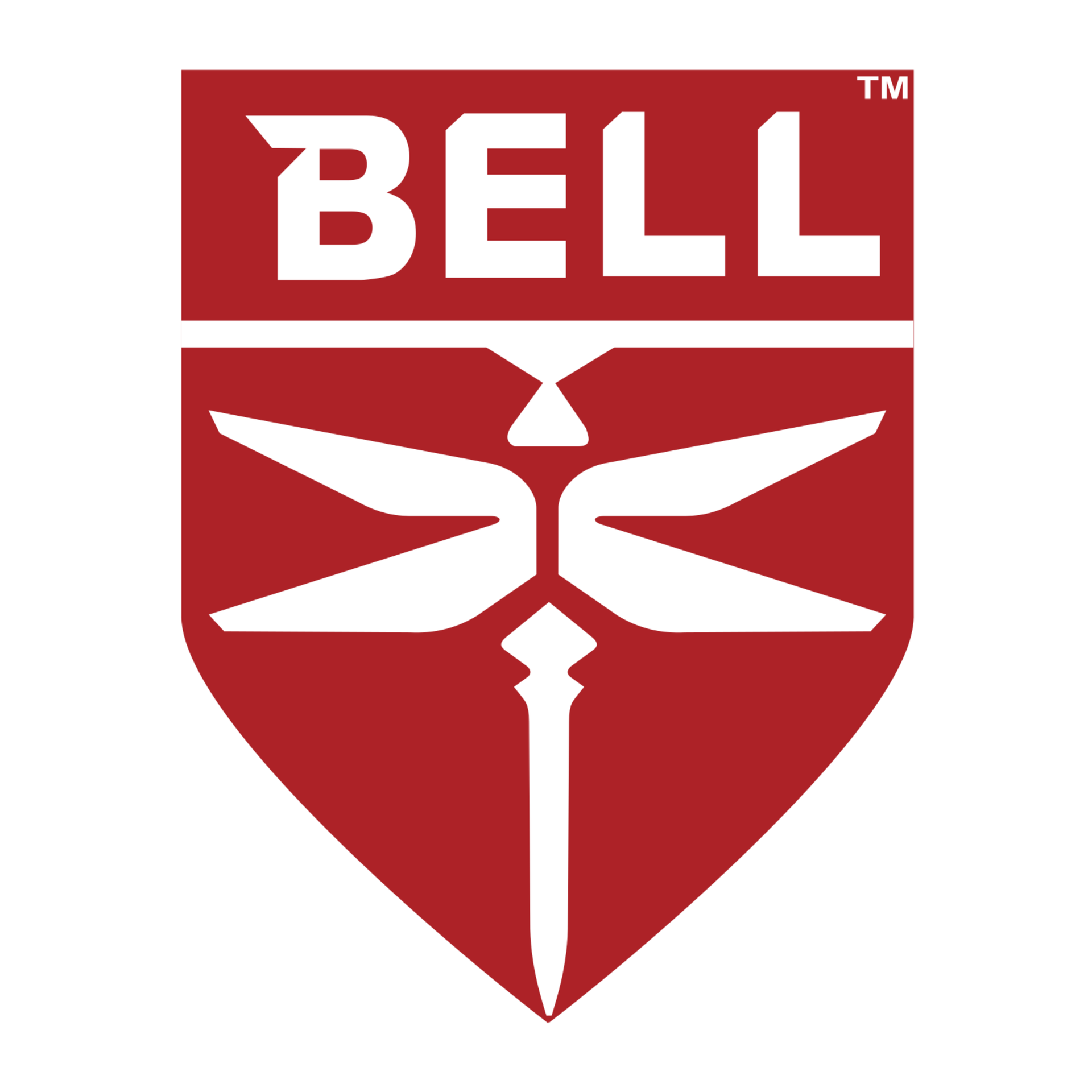 Red shield logo with "BELL" in bold white letters atop, featuring a stylized white dragonfly design below, conveying innovation and precision.