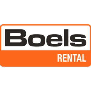 Orange and white "Boels Rental" logo features bold black text for "Boels" and white "RENTAL" in a vivid orange rectangle