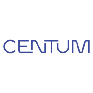 Logo with the word "CENTUM" in modern, blue uppercase letters on a white background.