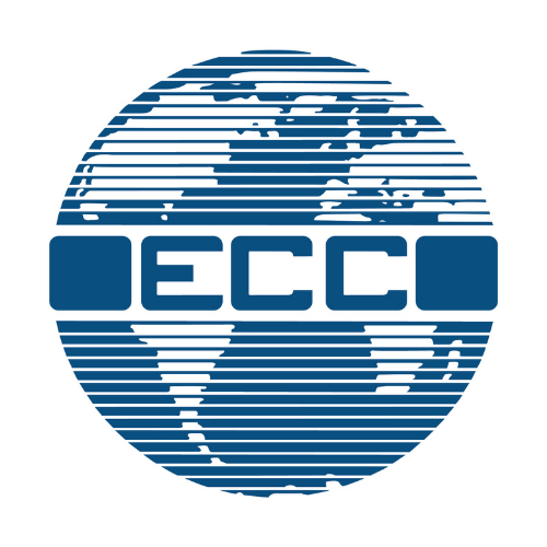 Blue and white globe logo with horizontal lines, featuring "ECC" in bold letters across the center