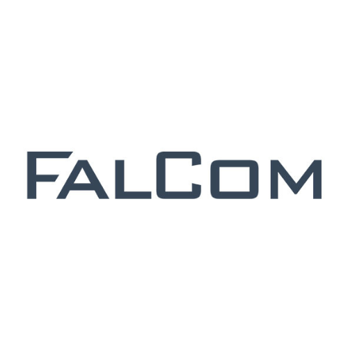 Logo of "FalCom" in sleek, modern dark gray text on a white background.