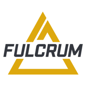 Fulcrum logo with bold black text centered over a stylized yellow triangle outline. The design conveys strength and stability