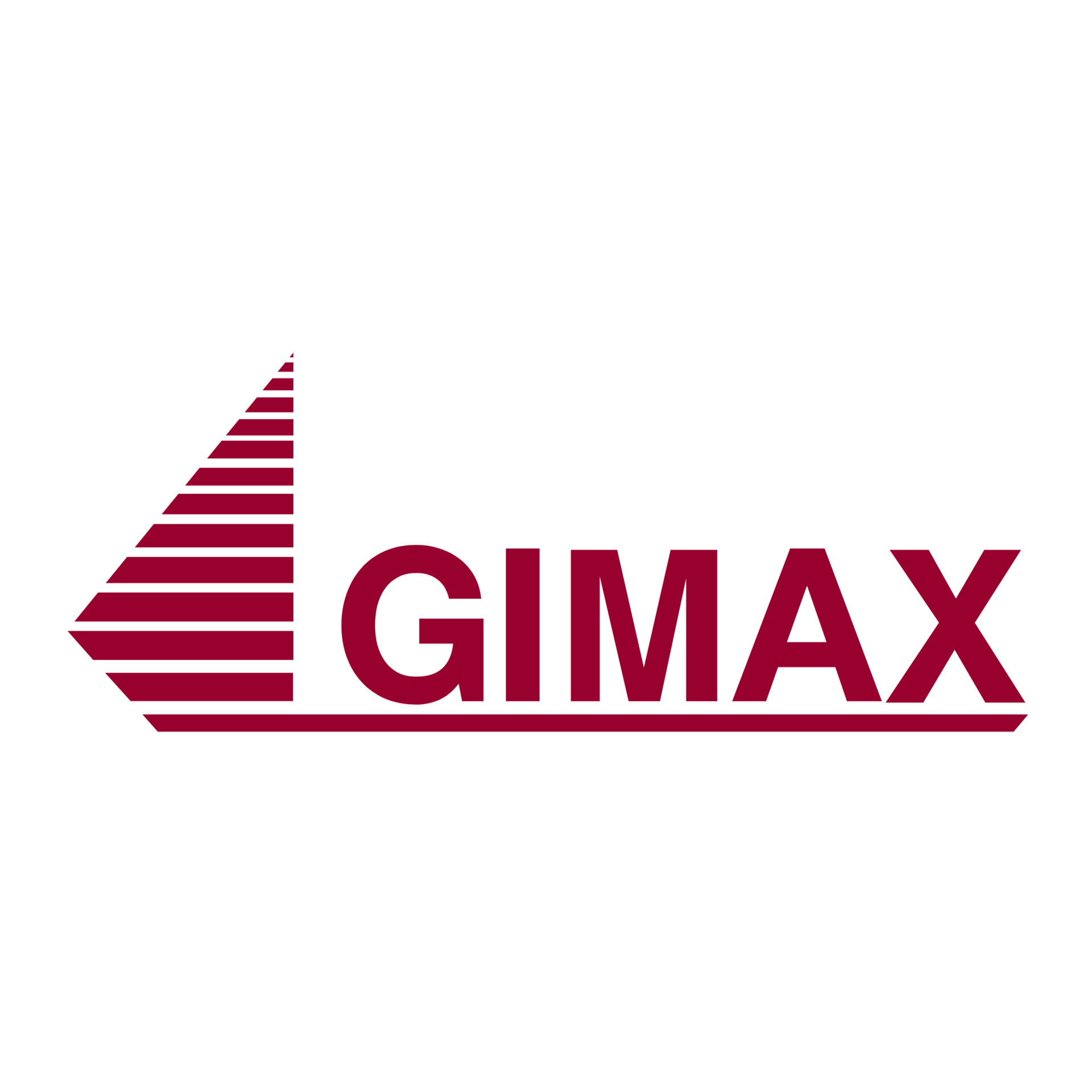 Red logo featuring diagonal stripes forming a triangular shape to the left, with the text "GIMAX" in bold capital letters next to it