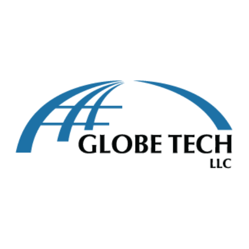Logo of Globe Tech LLC features curved blue lines forming a semi-sphere above bold black text.