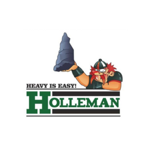 A cartoon Viking confidently hoists a massive rock above the text "HEAVY IS EASY! HOLLEMAN." The tone is strong and playful.