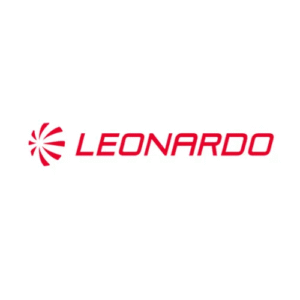 Red stylized emblem resembling a fan with curved blades followed by the word "Leonardo" in bold red font on a white background, conveying a modern, dynamic tone.