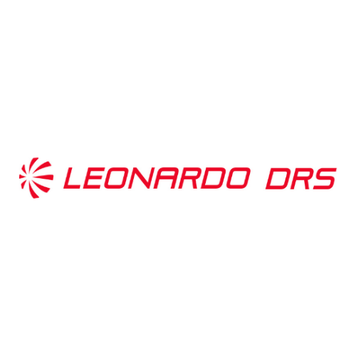 Red "Leonardo DRS" logo with a stylized red swirl on the left, set against a plain white background, conveying a modern and professional tone.
