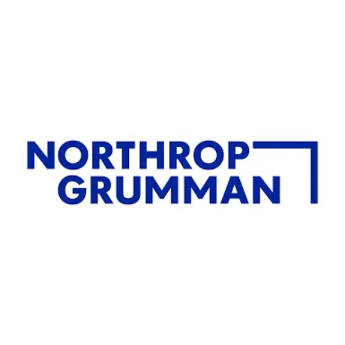 Blue text reads "Northrop Grumman" on a white background. A blue line extends from the "N" in "Northrop" to outline the top right corner