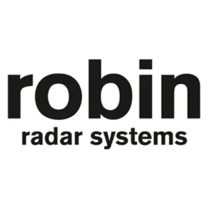 Logo of Robin Radar Systems: bold, black text reading "robin" above smaller text "radar systems" in a simple, modern font on a white background.
