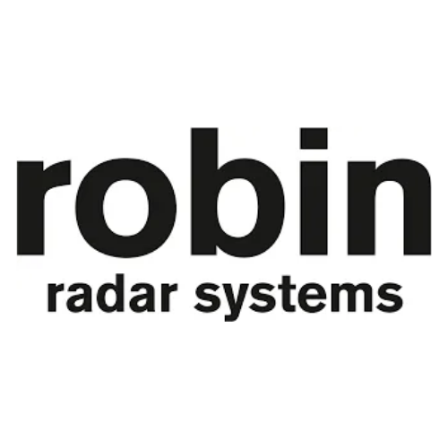 Logo of Robin Radar Systems: bold, black text reading "robin" above smaller text "radar systems" in a simple, modern font on a white background.