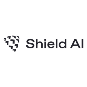 Logo of Shield AI, featuring a stylized, pixelated shield icon on the left and the text "Shield AI" in bold, modern font on the right