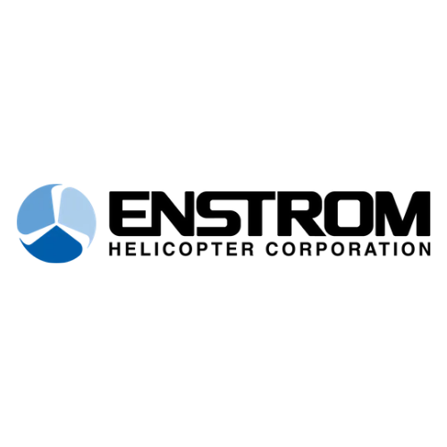 Logo of Enstrom Helicopter Corporation; features blue, white propeller graphic and bold black text