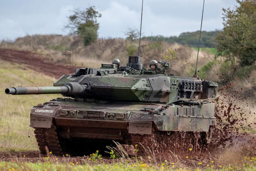 Big spenders: Germany is using a €100 billion Sondervermögen (special fund) to modernise its military; its main battle tank is the Leopard 2, pictured here in the latest A7V variant.
